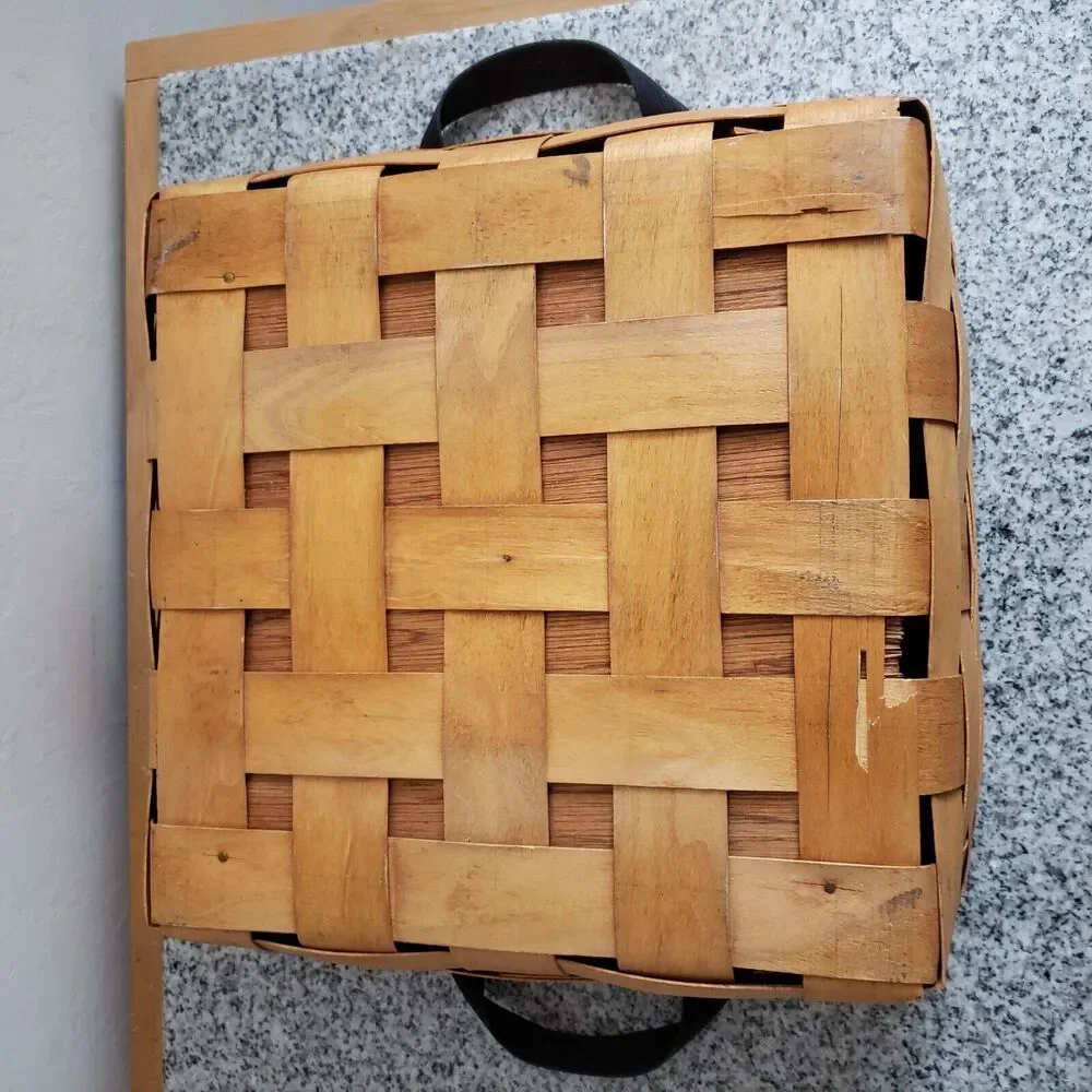 VTG Woven Wood Decoupage‎ Noah's Ark Lid w/Handles Hinge Top Home Décor Basket